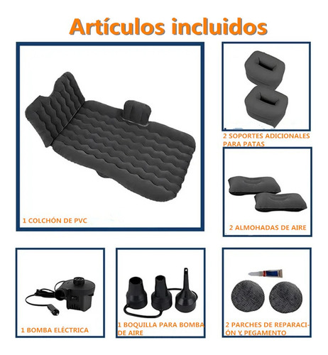 Colchón Inflable Para Auto Inflador 12v Y 2 Almohadas Cómodo