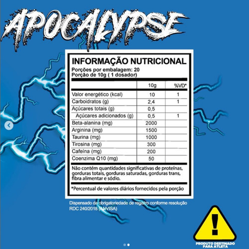 Suplemento Em Pó Pré Treino Apocalypse Formula Avançada 150g Sabor Açai C/ Guaran