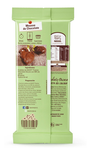 Imagen 3 de 9 de Savoy® Postres Oscuro 40% 200g