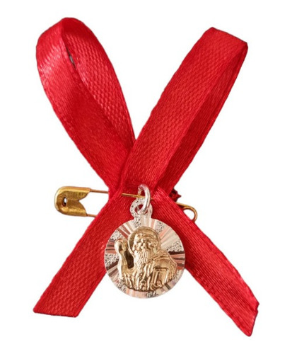 Medalla San Benito Con Cinta Roja Plata Con Oro 14k