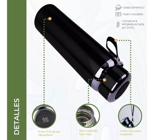 Ft Vaso Térmico Metal Acero Inoxidable 1000 Ml Capacidad