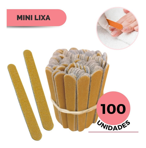 100 Lixas De Unha Mini Descartáveis Manicure Pedicure 8 Cm Cor Parda