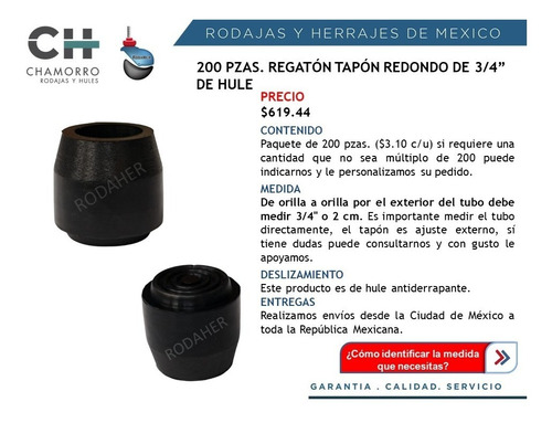 Regatón Barril De Hule De 3/4 Paquete De 200 Piezas