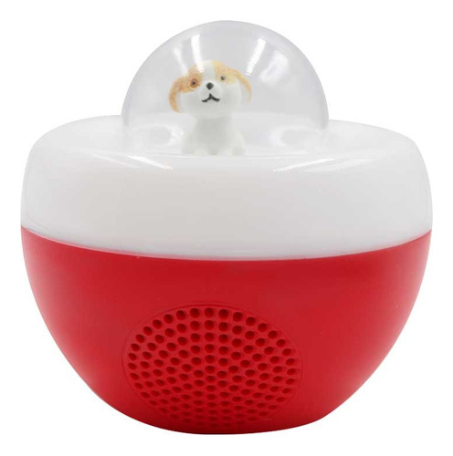 Bocina Bluetooth Radio Fm Luz Led Recargable Giratoria Perro Color Rojo