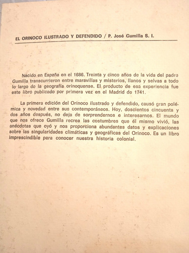 El Orinoco Ilustrado Y Defendido (nuevo) / José Gumilla S.i.