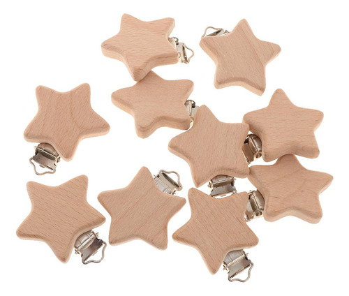 10 Unids Beech Wooden Clip Chupete Clip Estrella Estrella