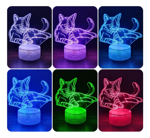 Lámpara Ilusión 3d 7 Colores Led De Gato Gatito Cat