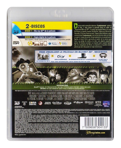 Frankenweenie Disney Tim Burton Pelicula Blu-ray 3d