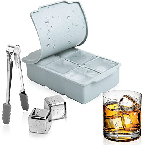 Silicone Ice Cube Tray With Reusable Stainless Steel Ice Cub