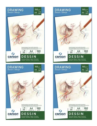 4 Block Canson Dessin A4 160gr Papel Texturado Lapiz Carbon