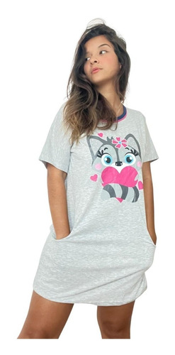 Imagem 4 de 7 de Kit Roupa De Dormir Camisola Mãe E Filha Raposa Com Bolso