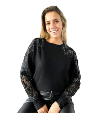 Sweater Mujer Importado Brillos Transparencia Hombros 
