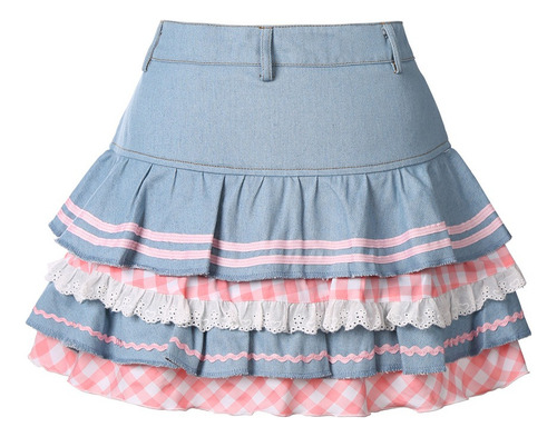 Minifalda Vaquera Con Volantes Para Mujer, Estilo Kawaii, Ca