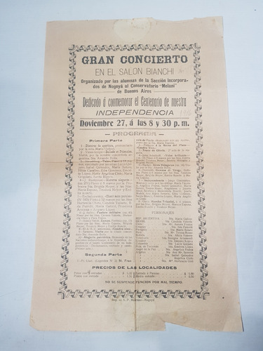 Antiguo Afiche Centenario 1816 1916 Original Conc Mag 59305