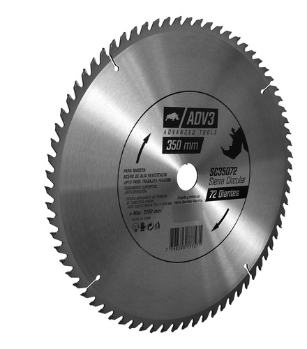 Sierra Circular Disco Madera 350 Mm 72 Dientes Widia Adv3 Color Plateado