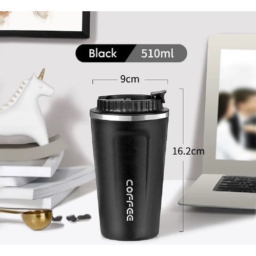 Copo Térmico Café Aço Inoxidável Viagem Carro Caneca Vácuo Cor Preto