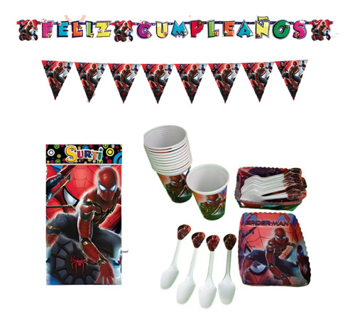 Kit Deco Completo Vasos+platos Spiderman Hombre Araña24niños