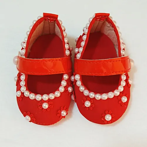 Sapatinho Beb Customizado Com Guipir E P rolas Vermelho