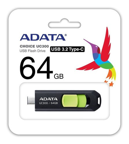 Imagen 2 de 2 de Memoria Usb Tipo C Adata Uc300 64gb Retráctil Negro/verde