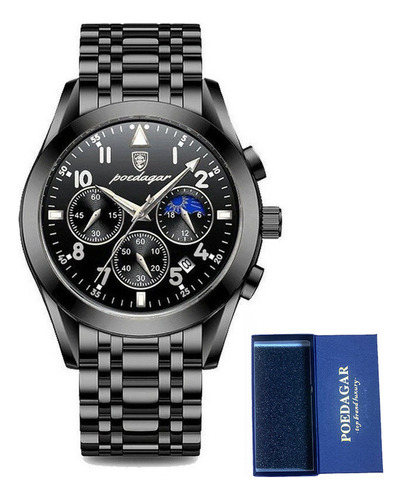 Relógio de quartzo de luxo com calendário luminoso, cor de fundo preta Poedagar