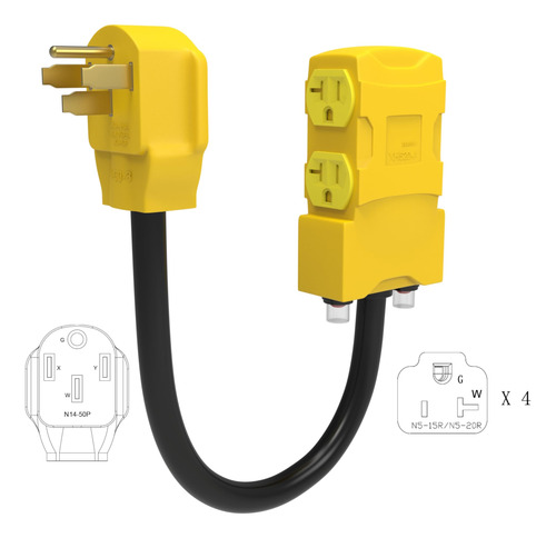 Adaptador De Distribución Rv, 50 A, 110 V, 4 Clavijas, Nema