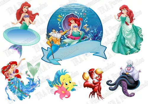 Topper de Bolo Sereia Princesa Ariel Topo Personalizado