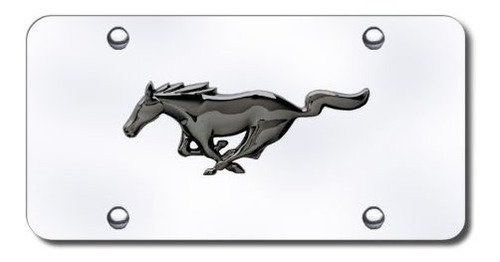 Ford Mustang 3d Perla Negra Pony En Acero Inoxidable Placa D