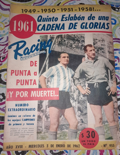Revista Racing Autentica Voz Racinguista Año 1961 Num Extra