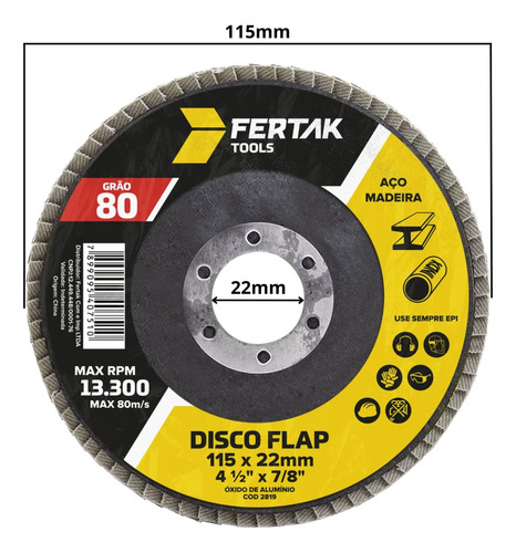 Kit 02 Un Disco Lixa Flap 115mm Grão 80 Madeira Aço Desbaste