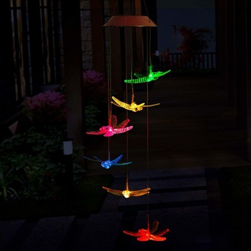 Imagen 3 de 3 de Campana De Viento Luz Solar Led Forma De Libelula Cd8115