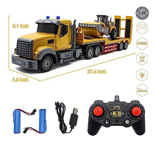 Fistone Rc Semi Camión Con Remolque, 1:24 Rc Semirremolque T