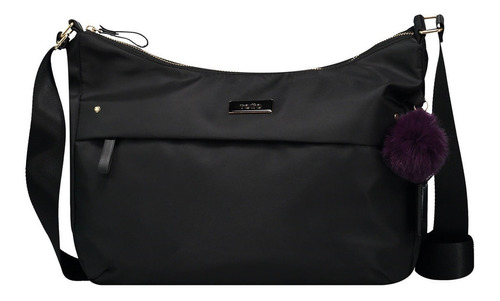 Bolsa bandolera Totto Ada diseño lisa de poliéster  negra con correa de hombro  negra
