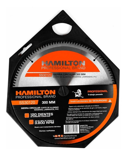 Disco Sierra Circular 48 Dientes 305mm 12p Hamilton Ss3048