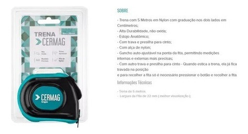 Trena Profissional 5 Metros C/milímetro (dois Lados) Cermag