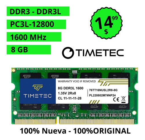 Memoria Ram 8gb Ddr3 / Ddr3l 1600 Mt/s (pc3-12800) 204 Pines