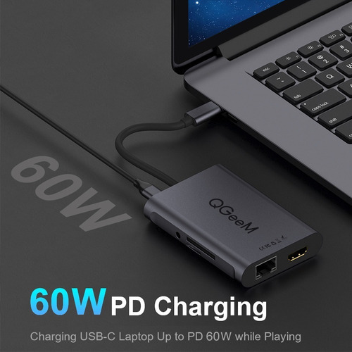 Hub Usb C 8 X 1 Hdmi Usb 3.0 Rj45 Leitor Cartão Sd Tf Qgeem