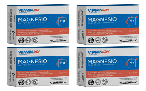 Pack X4 Magnesio + Potasio Vitamin Way X 30 Caps Vitamina B6