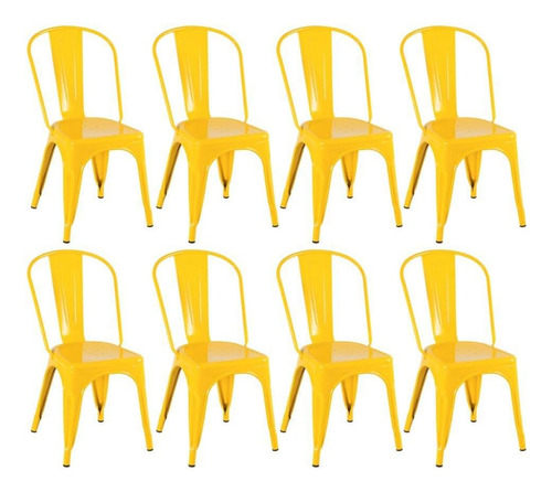 8 Cadeiras Iron Tolix Aço Metal  Industrial Vintage Cores Av Cor da estrutura da cadeira Amarelo