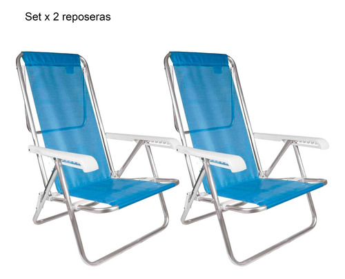 Set 2 Reposeras 8 Posiciones Aluminio Liviana Camping