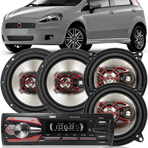 Kit Alto Falante Punto 2006 A 2015 + Radio Bluetooth Usb Mp3