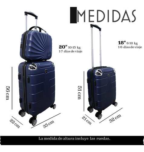 Juego 3 Maletas De Mano Avion 20 Y 18 Pulgadas 15 Y 10 Kgs Azul Marino