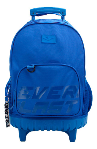 Mochila Carrito Carro Escolar Everlast Gran Capacidad Base Reforzada Manija Telescopica Extensible Ruedas Hb Color Azul Diseño de la tela Liso