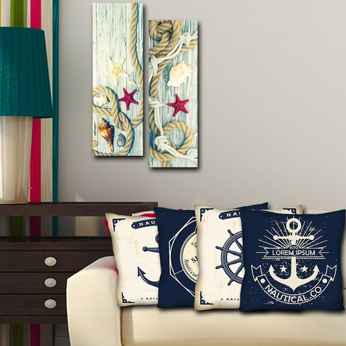 Imagem 2 de 8 de Kit 4 Capas De Almofada Náutica Marinheiro 42x42cm R2