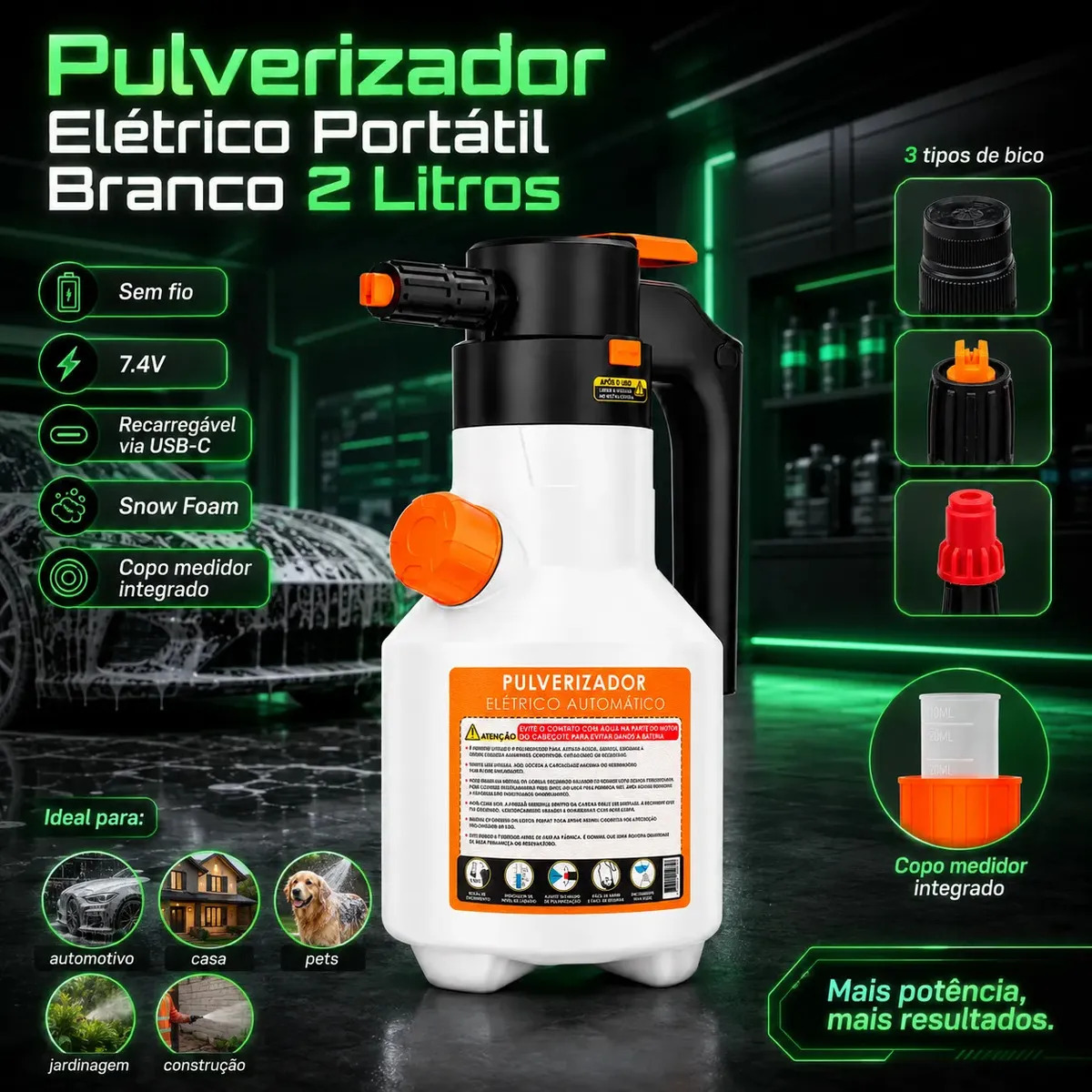 Pulverizador Elétrico Snow Foam 2L Alta Pressão Automotivo