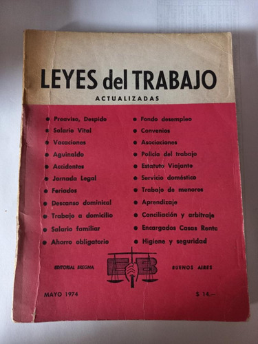 Leyes Del Trabajo / Actualizadas  - Ed. Bregna-1974