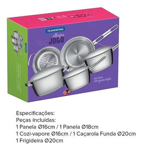 Imagem 6 de 7 de Jogo De Panelas Inox 5pç Fundo Triplo Gas Indução Tramontina