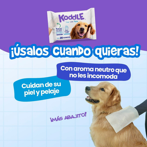 Guante Koddle P/mascotas Todos Los Tamaños + Bolsas P/heces Blanco