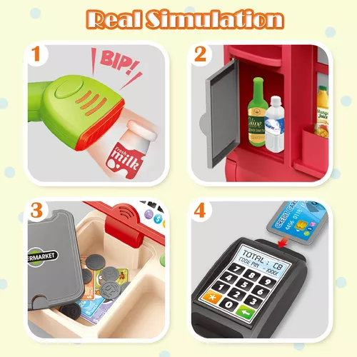 RedCrab Juguete de caja registradora para niños, tienda de juegos de  simulación, calculadora de supermercado, regalo de caja registradora con  escáner