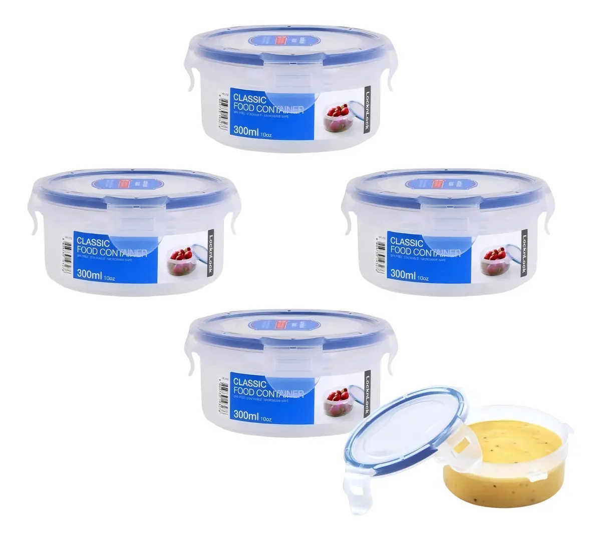 Jogo 4 Potes Herméticos de Plástico Lock&Lock 300mL Tampa 4 Travas