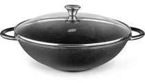 Comprar Panela Wok 36cm Ferro Fundido Com Tampa De Vidro - Mta